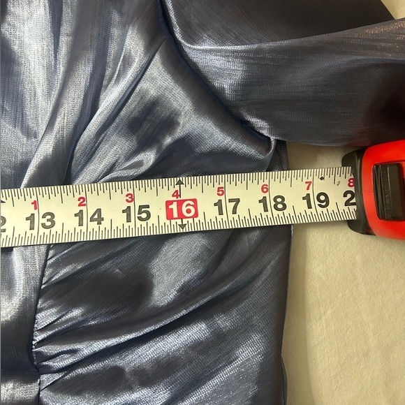 XSCAPE Elegant Shiny Blue Blouse 3/4 Sleeve Spandex Blend Women’s 14 - Picture 7 of 16